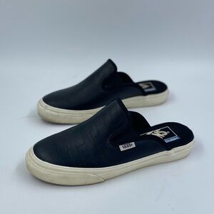 Vans black leather slip on slippers sneakers womens size 5.5